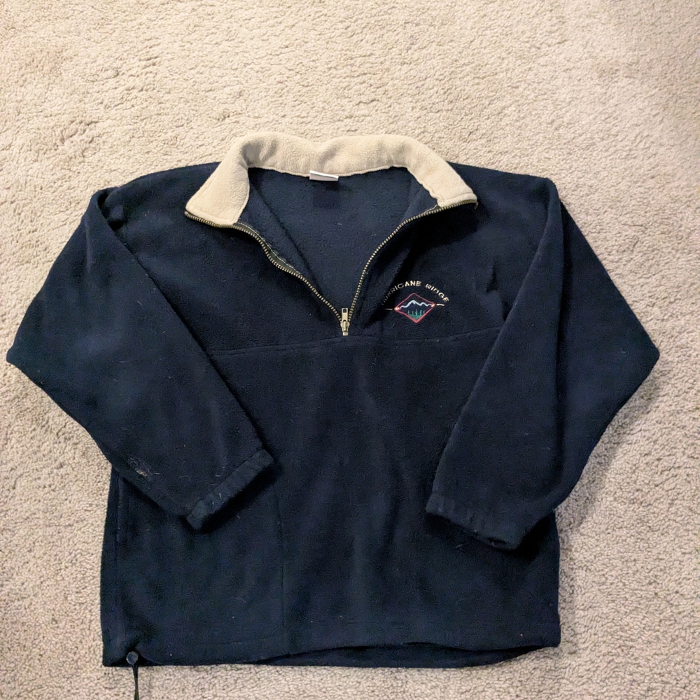 Men's Navy Zip-Up Fleece Pullover with Contrast Collar